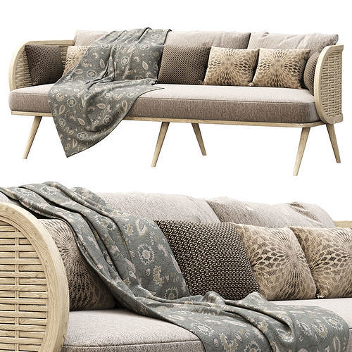 Victoria wooden rattan three-seater sofa FD50  3D model