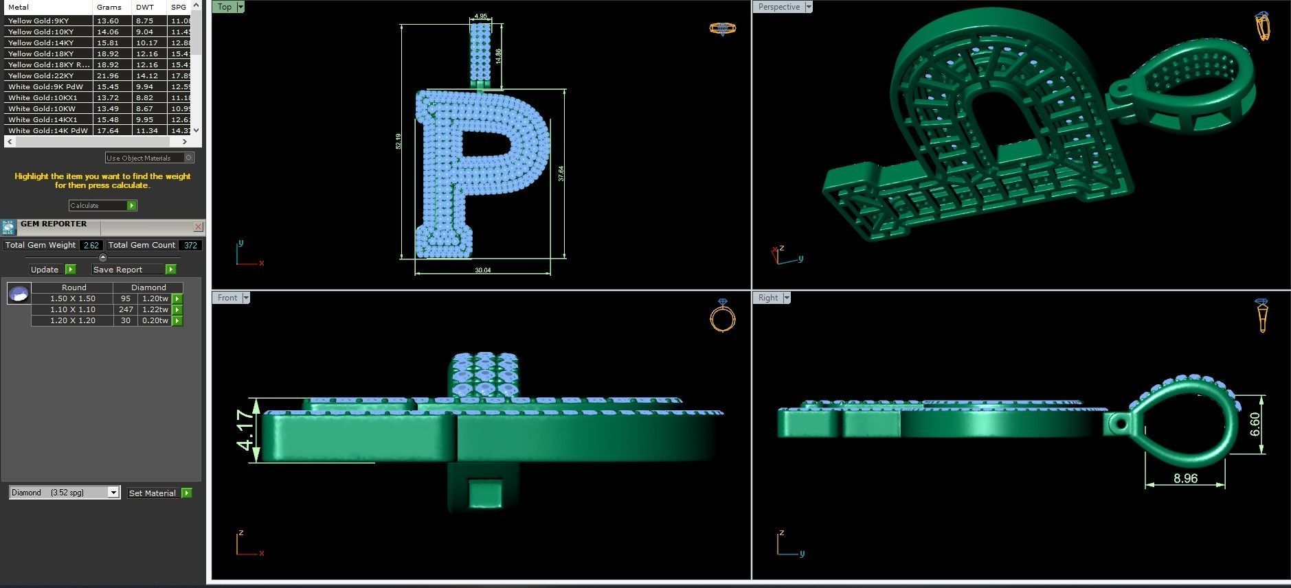 Alphabet Latter P Diamond Pendent 3D print model_3