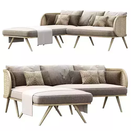 Victoria wooden rattan sofa FD50 with chaise lounge 