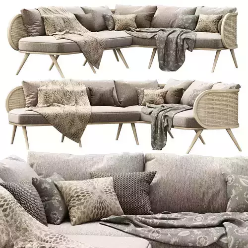 Victoria wooden rattan corner sofa FD50 