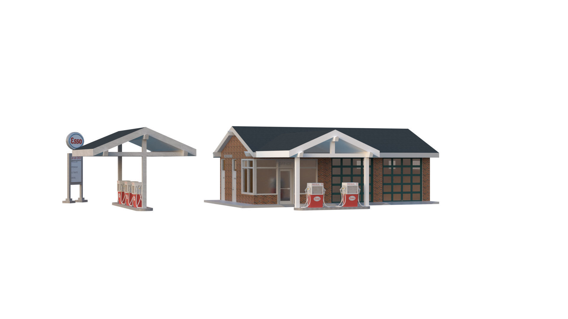 ESSO GAS Station 3D model_1