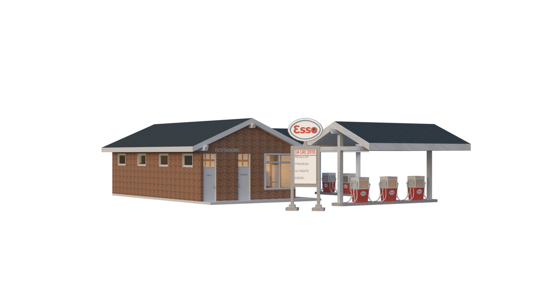 ESSO GAS Station 3D model_2