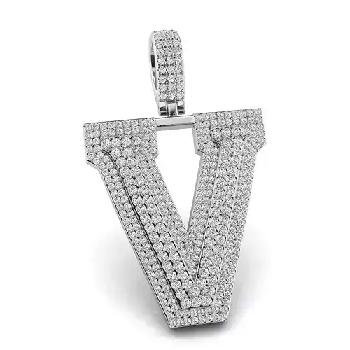 Alphabet Latter V Diamond Pendent