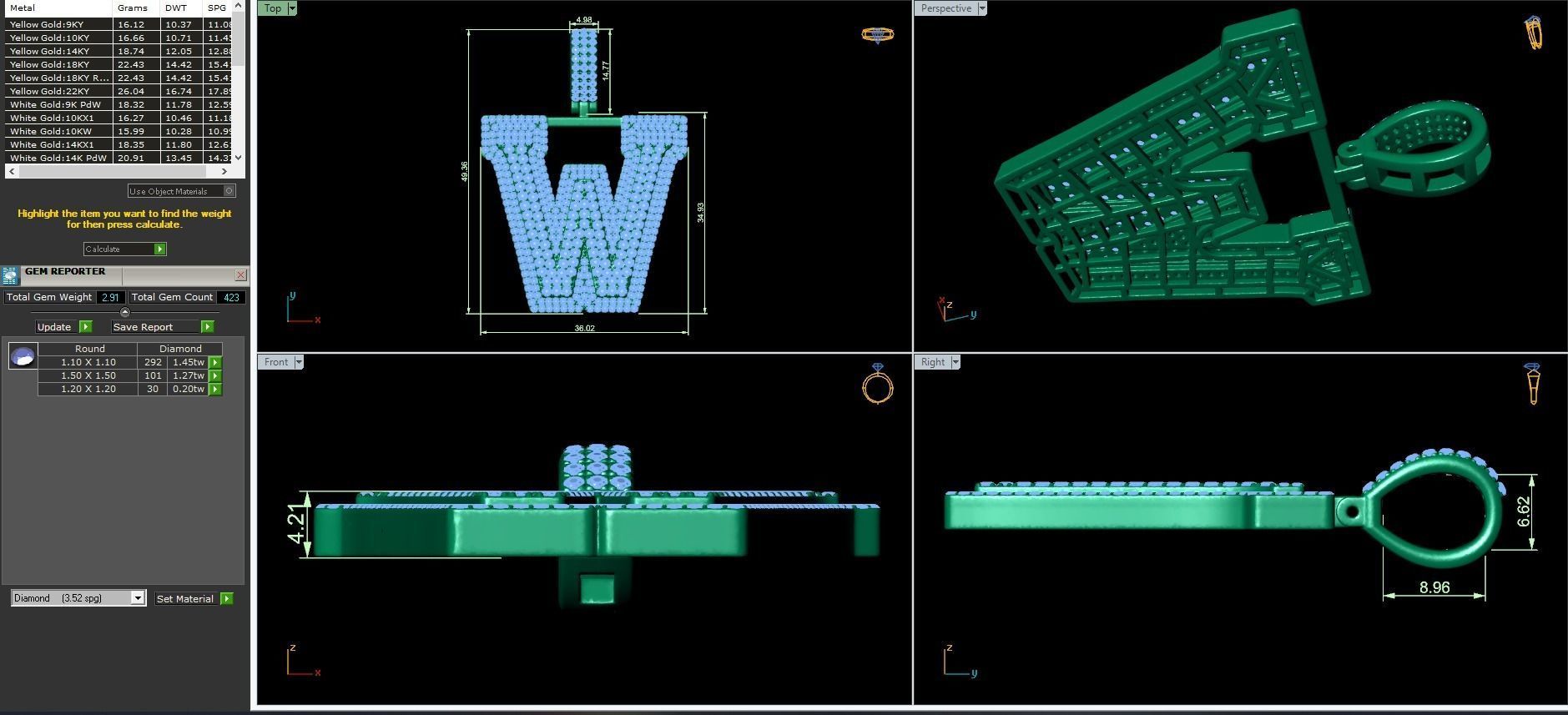 Alphabet Latter W Diamond Pendent 3D print model_3