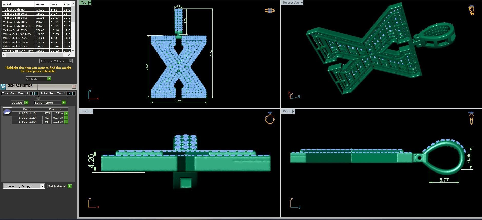 Alphabet Latter X Diamond Pendent 3D print model_3