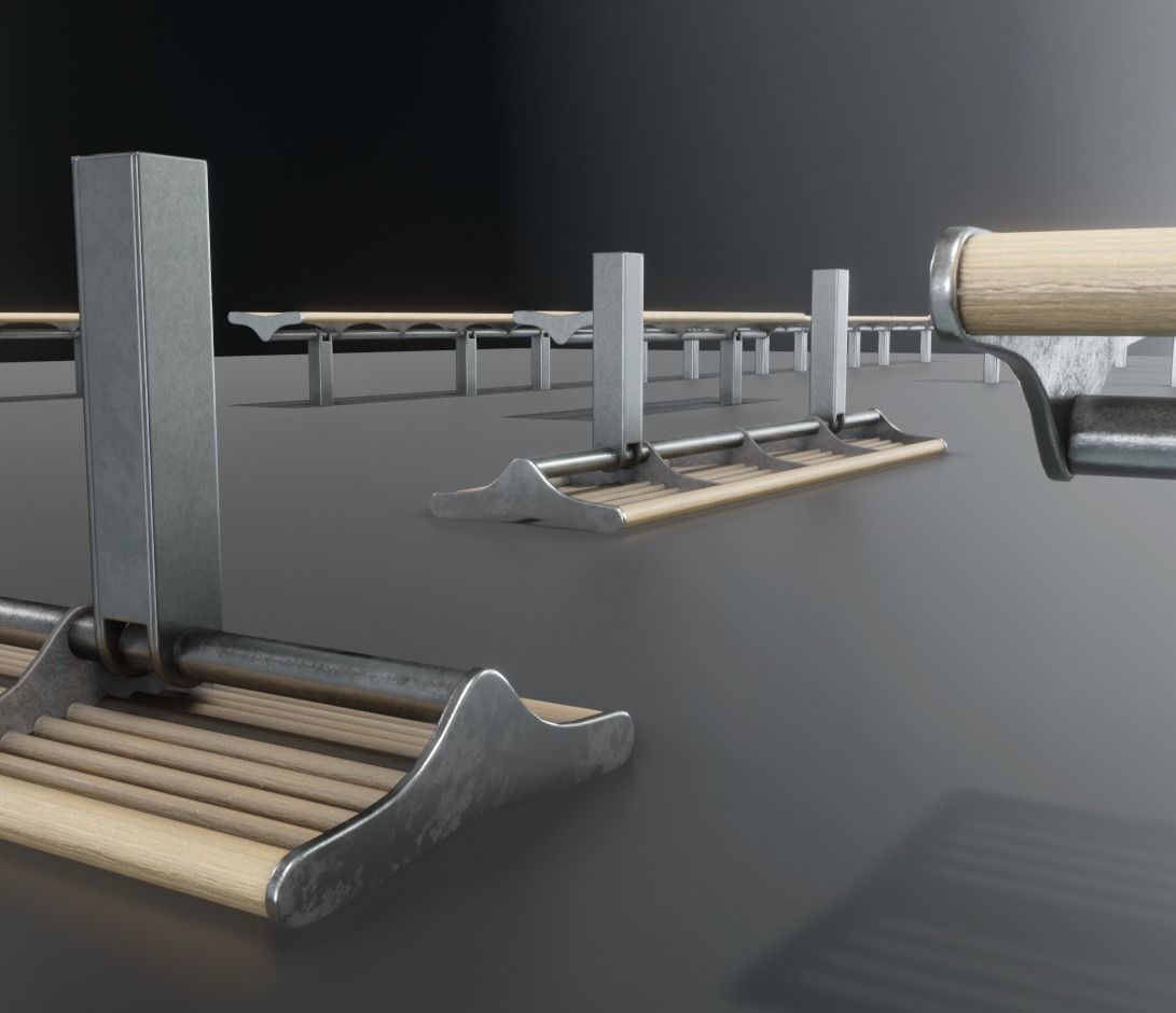 Bench 5 Low-Poly Wood Steel Mixed 2 Low-poly 3D model_5