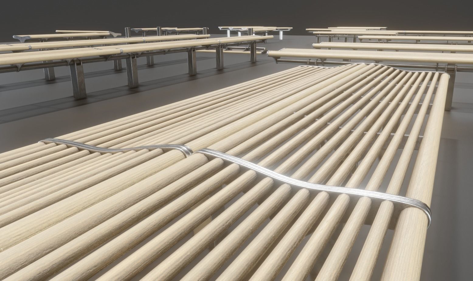 Bench 5 Low-Poly Wood Steel Mixed 2 Low-poly 3D model_2