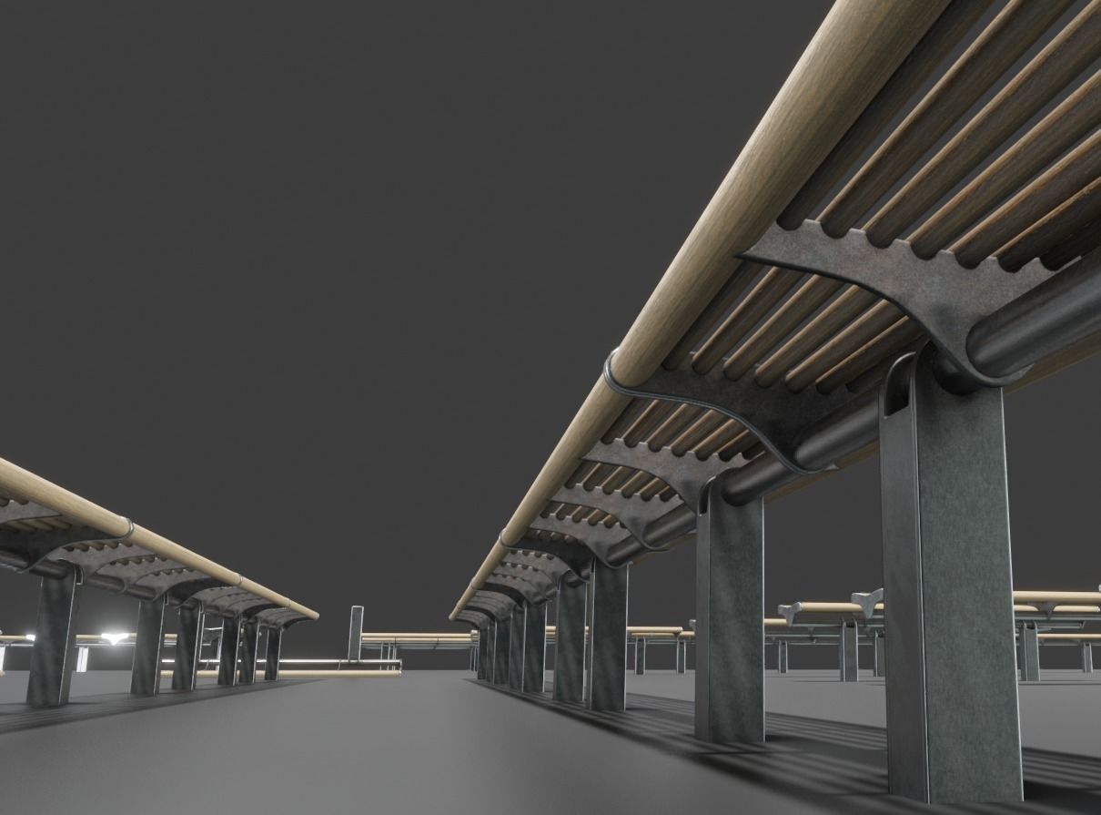 Bench 5 Low-Poly Wood Steel Mixed 2 Low-poly 3D model_9