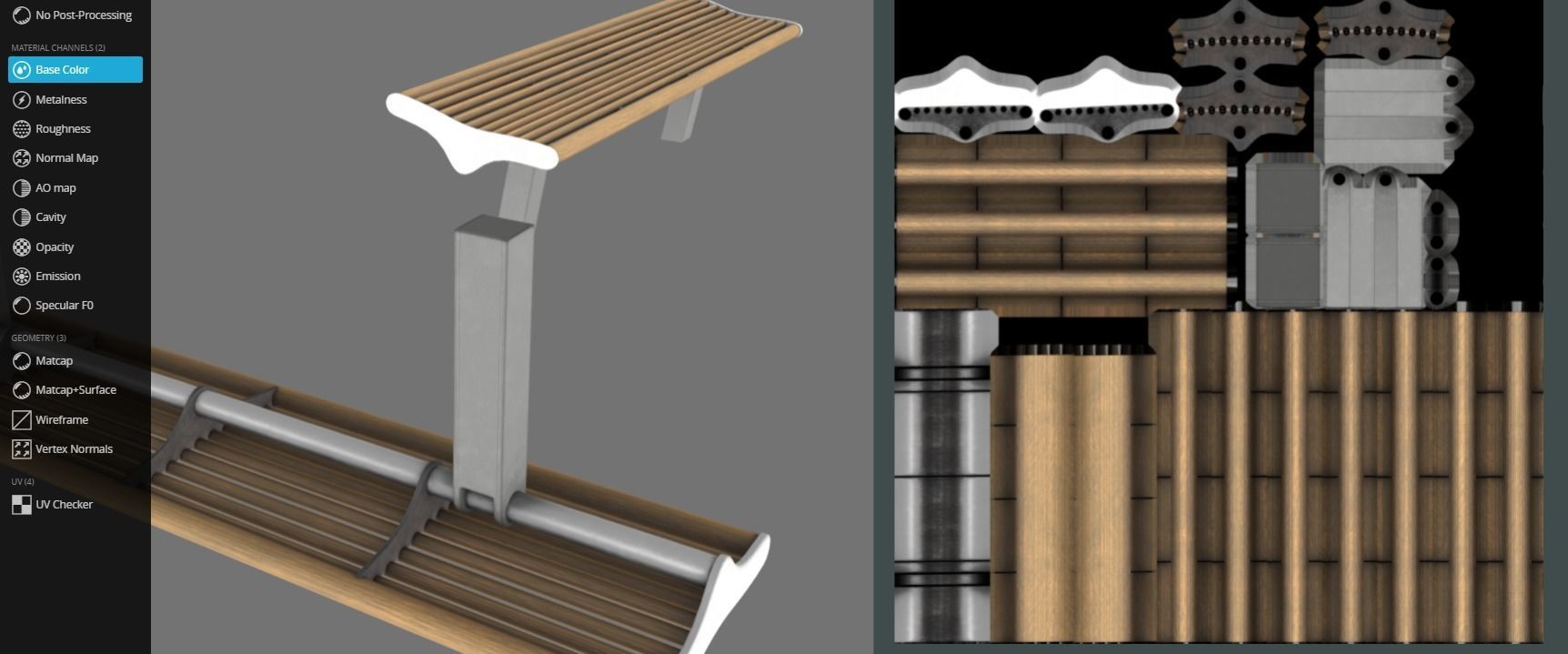 Bench 5 Low-Poly Wood Steel Mixed 2 Low-poly 3D model_17