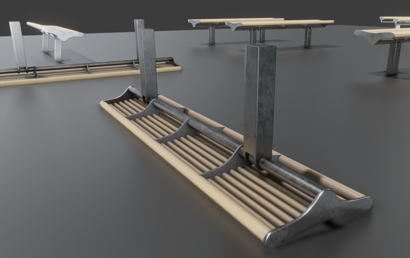 Bench 5 Low-Poly Wood Steel Mixed 2 Low-poly 3D model_7