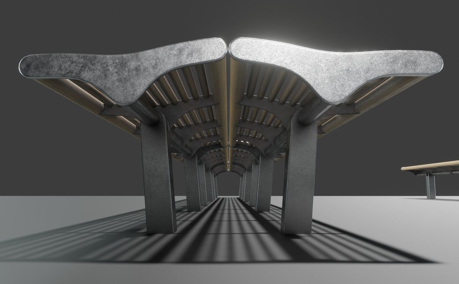 Bench 5 Low-Poly Wood Steel Mixed 2 Low-poly 3D model_4