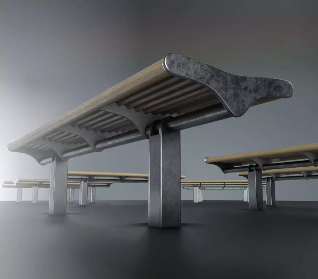 Bench 5 Low-Poly Wood Steel Mixed 2 Low-poly 3D model_0