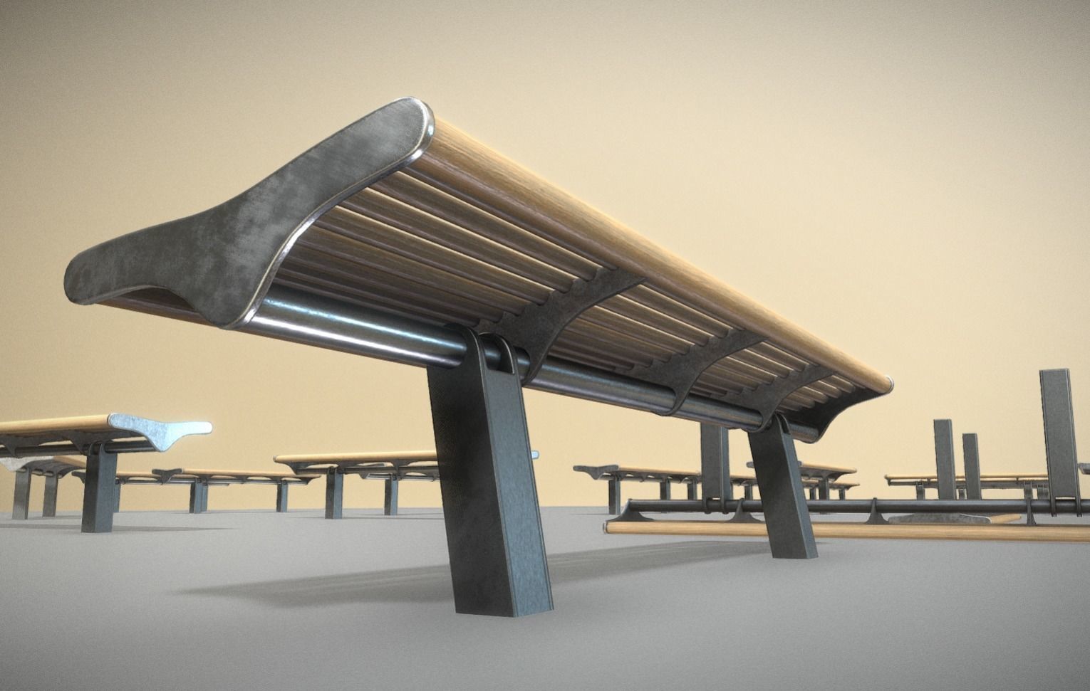 Bench 5 Low-Poly Wood Steel Mixed 2 Low-poly 3D model_3