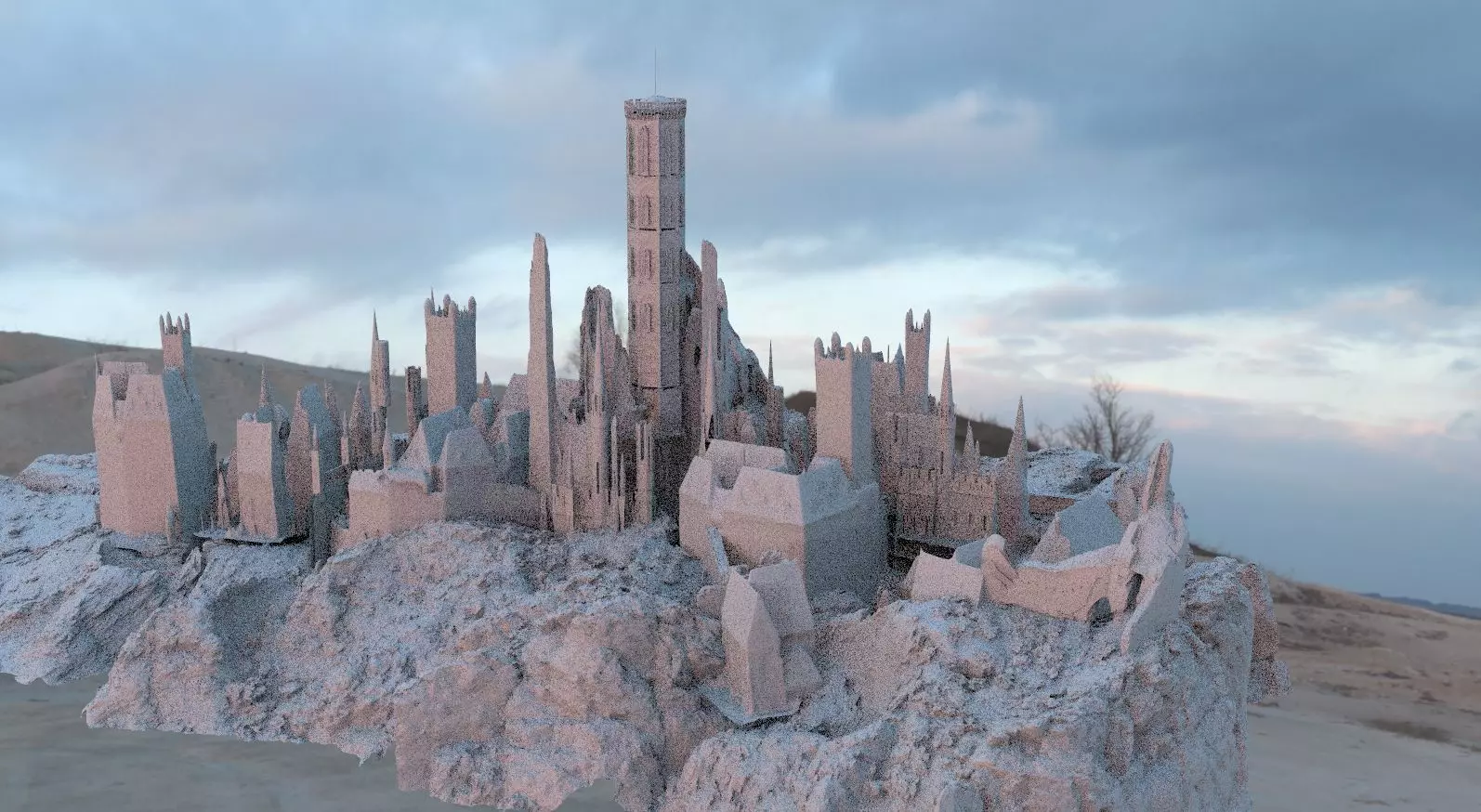 Slovakian Town with Tower 3D model_0