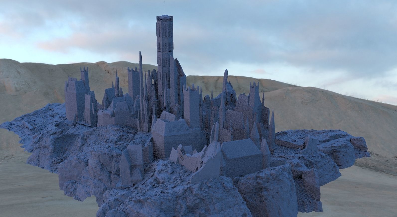 Slovakian Town with Tower 3D model_1