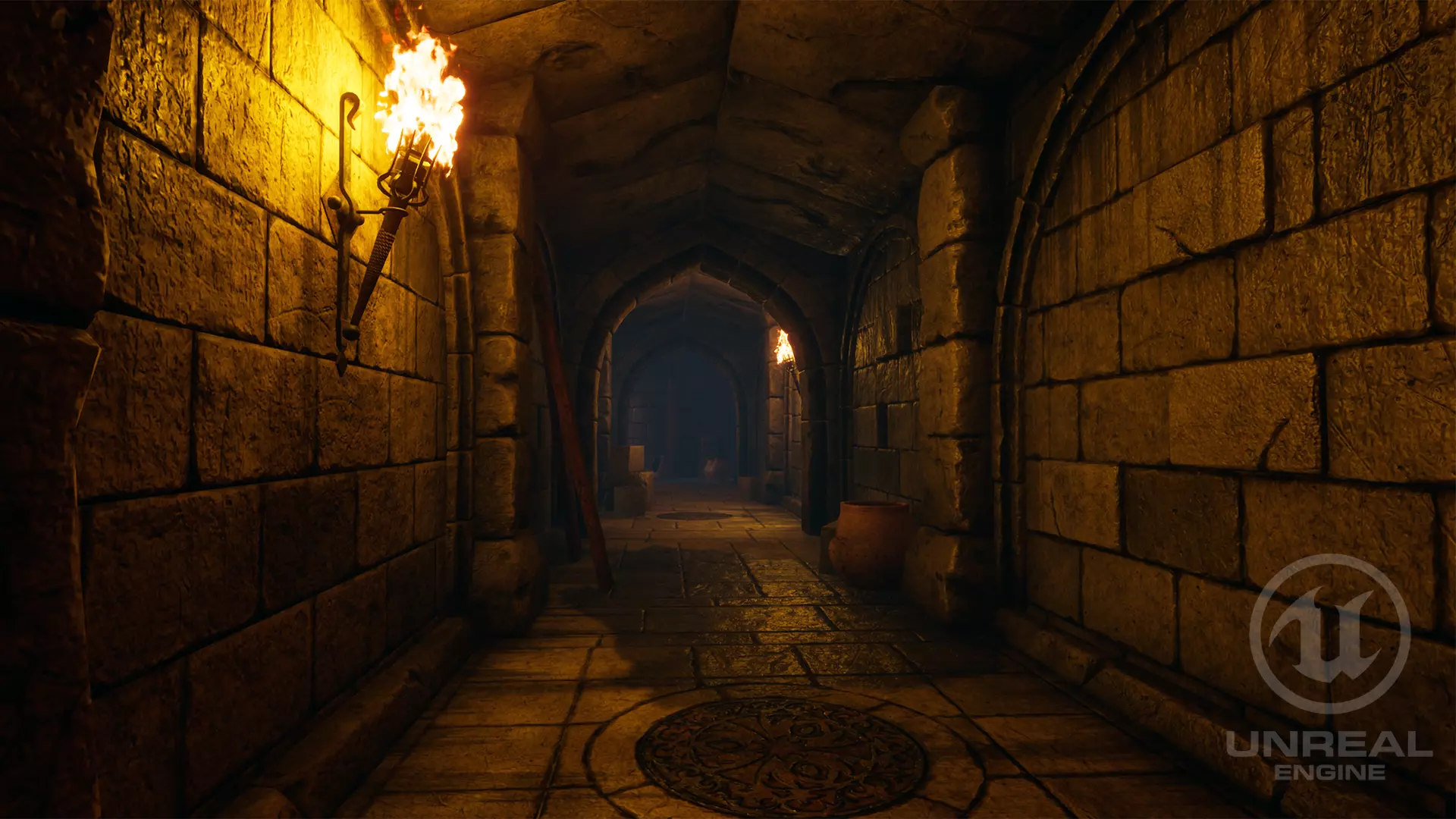 Dungeon hallway in video game Low-poly 3D model_0