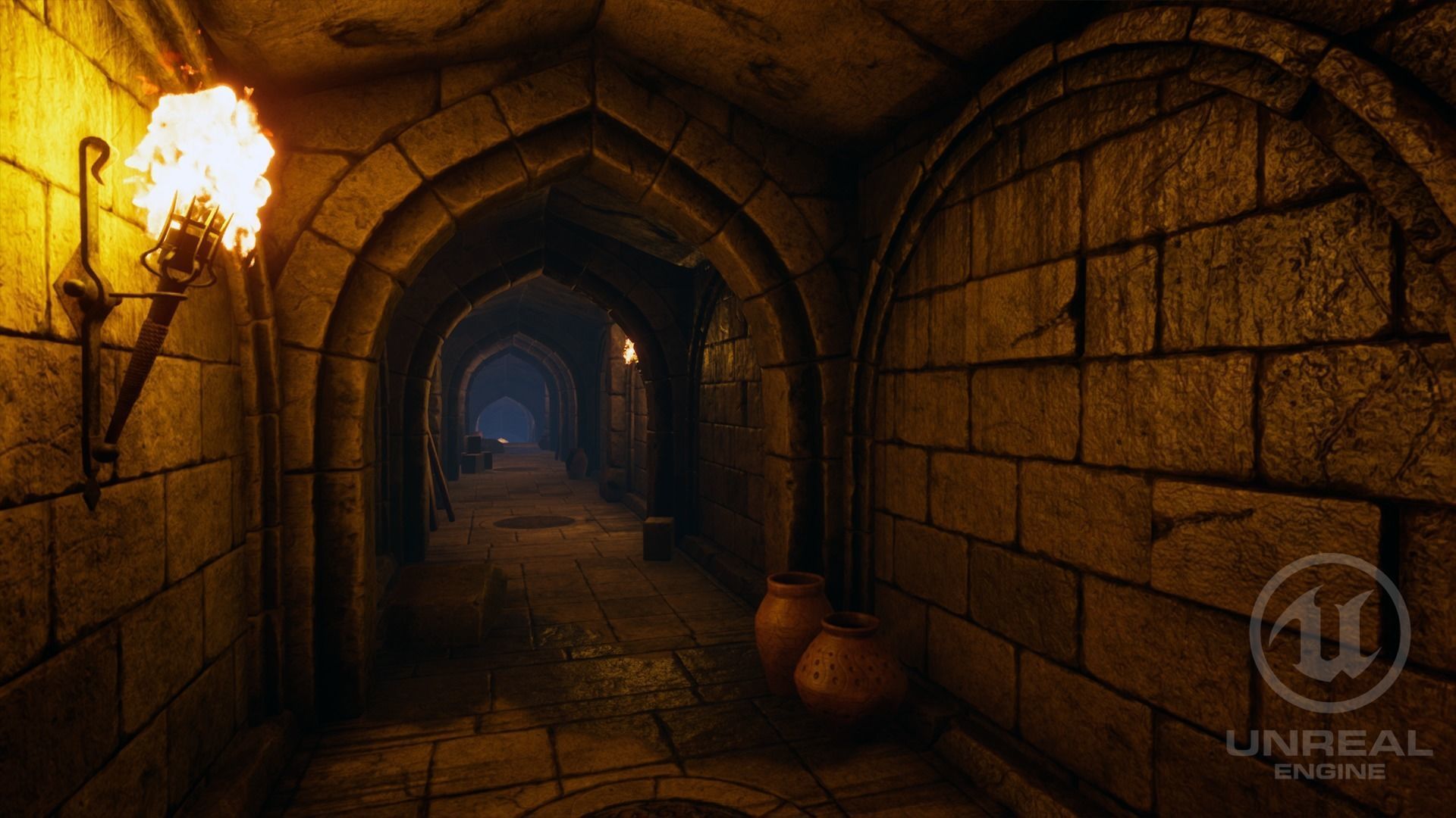 Dungeon hallway in video game Low-poly 3D model_9