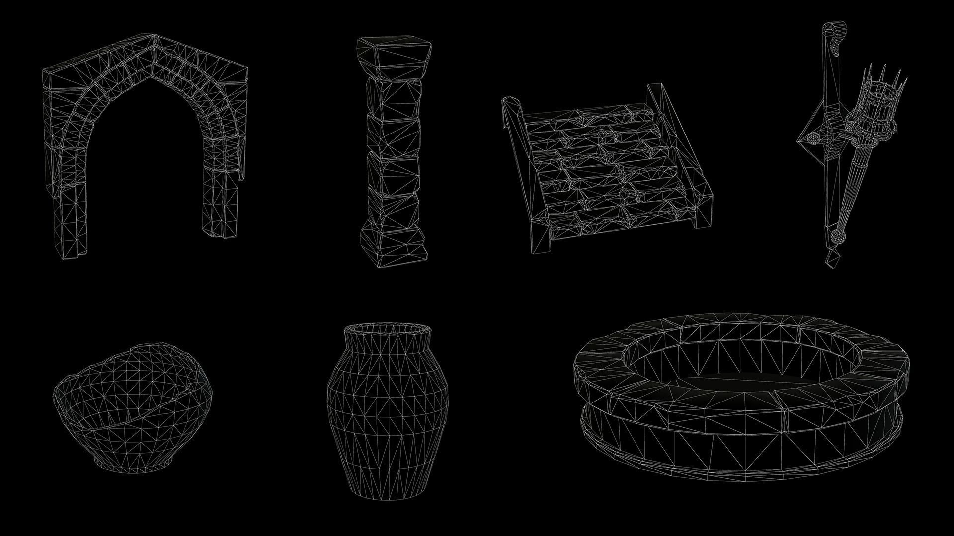 Dungeon hallway in video game Low-poly 3D model_13