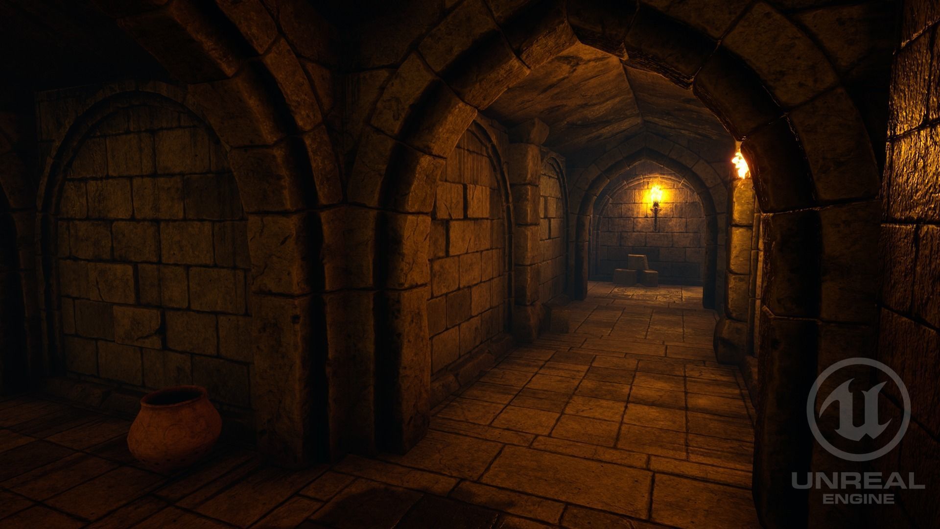 Dungeon hallway in video game Low-poly 3D model_6