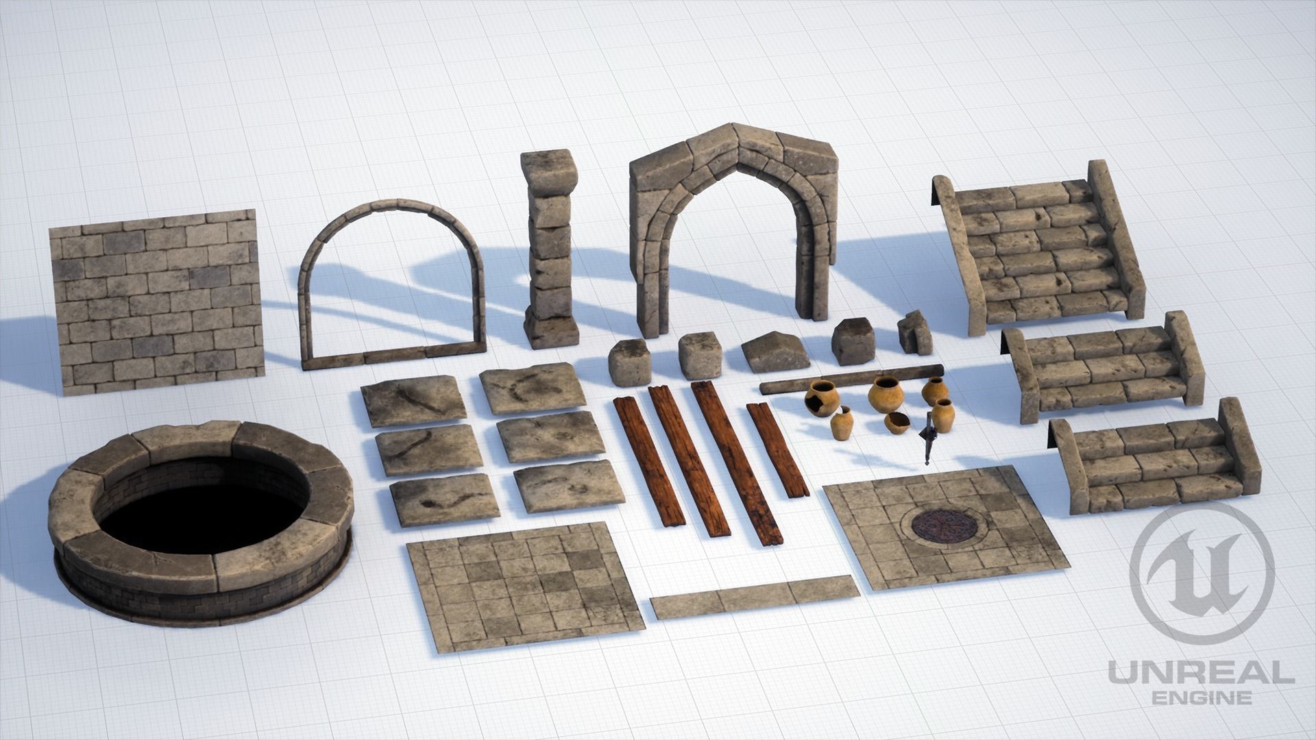 Dungeon hallway in video game Low-poly 3D model_12