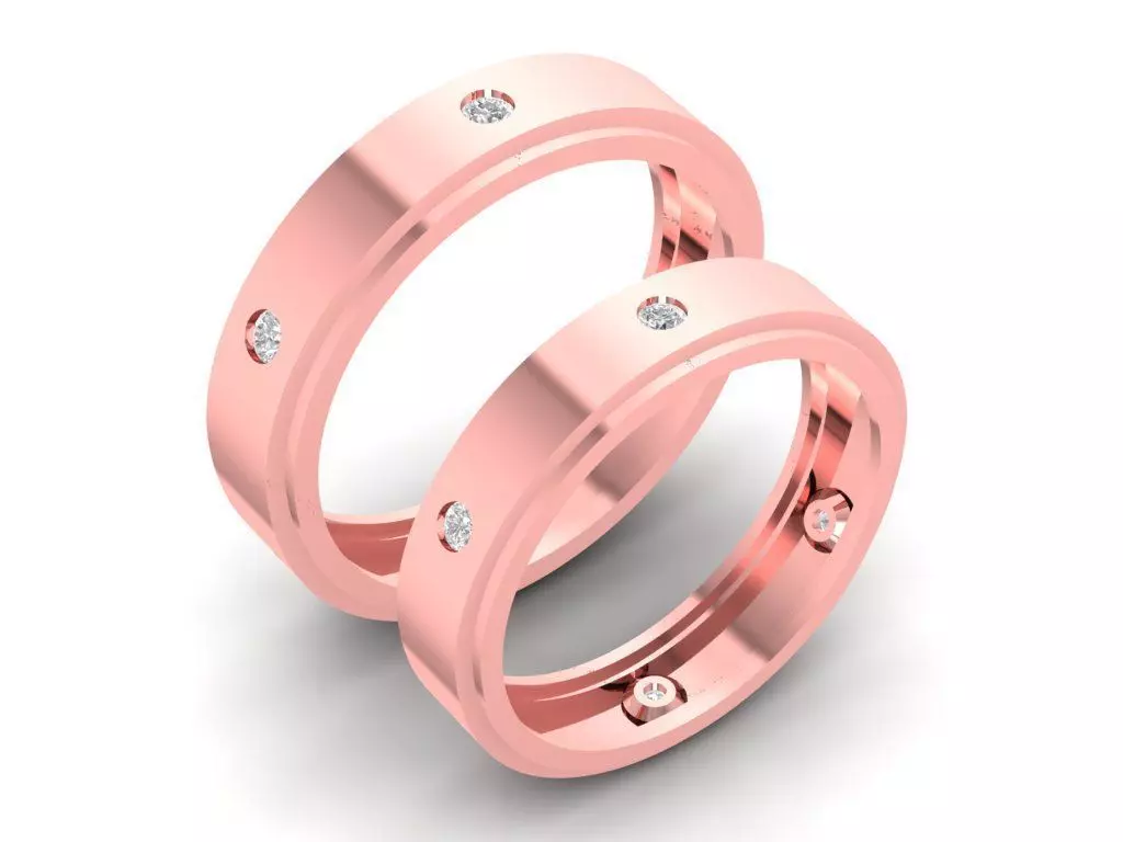 Modern Minimalist Wedding Band Set with Flush Set Stones 803 3D print model