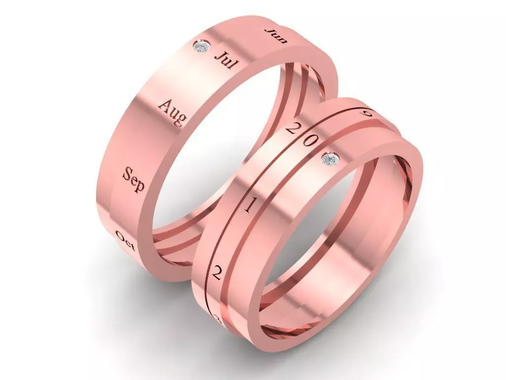 Minimalist Calendar Engraved Wedding Band Set for Couples 805 3D print model