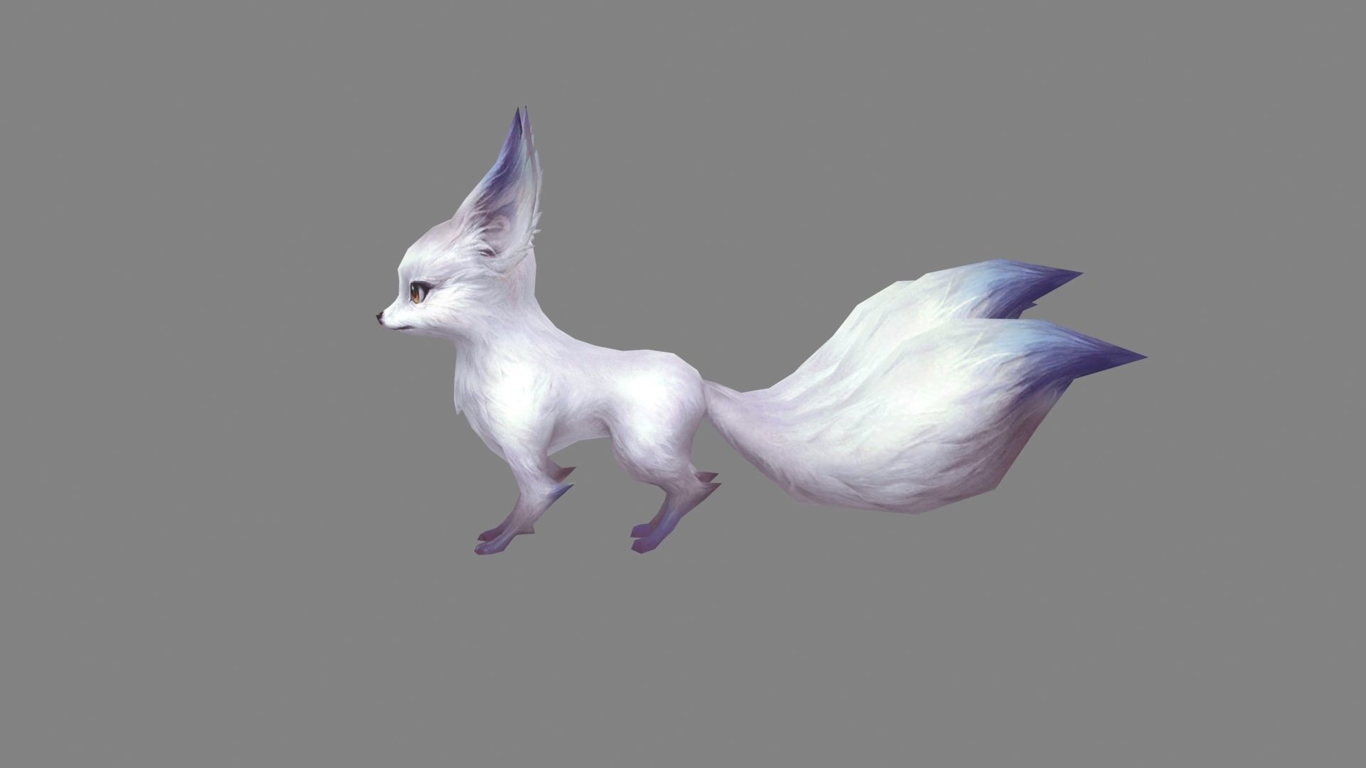Cartoon three tail fox - White fox monster - Snow fox Low-poly 3D model_2