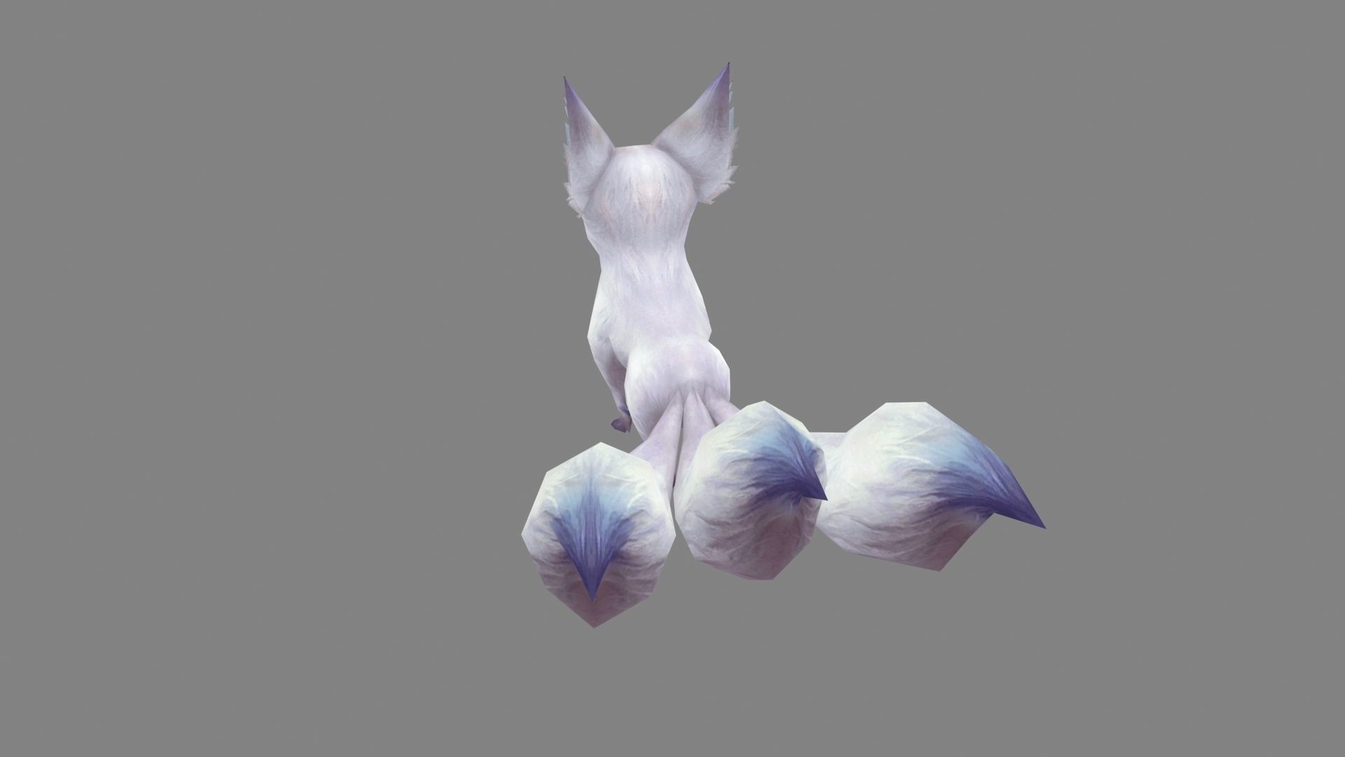 Cartoon three tail fox - White fox monster - Snow fox Low-poly 3D model_3