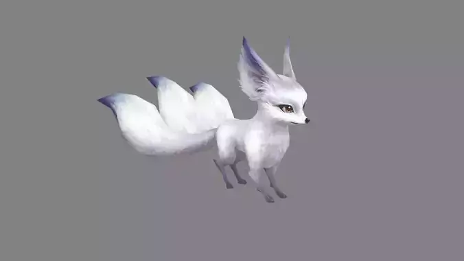 Cartoon three tail fox - White fox monster - Snow fox Low-poly 3D model