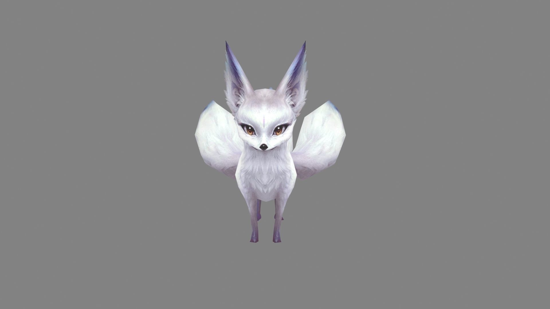 Cartoon three tail fox - White fox monster - Snow fox Low-poly 3D model_1