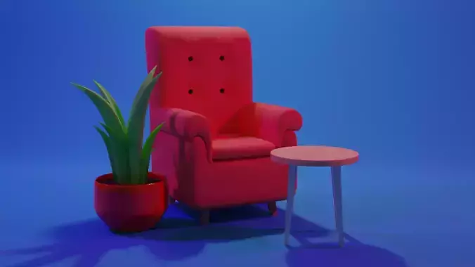 Sofa with Table and Plant
