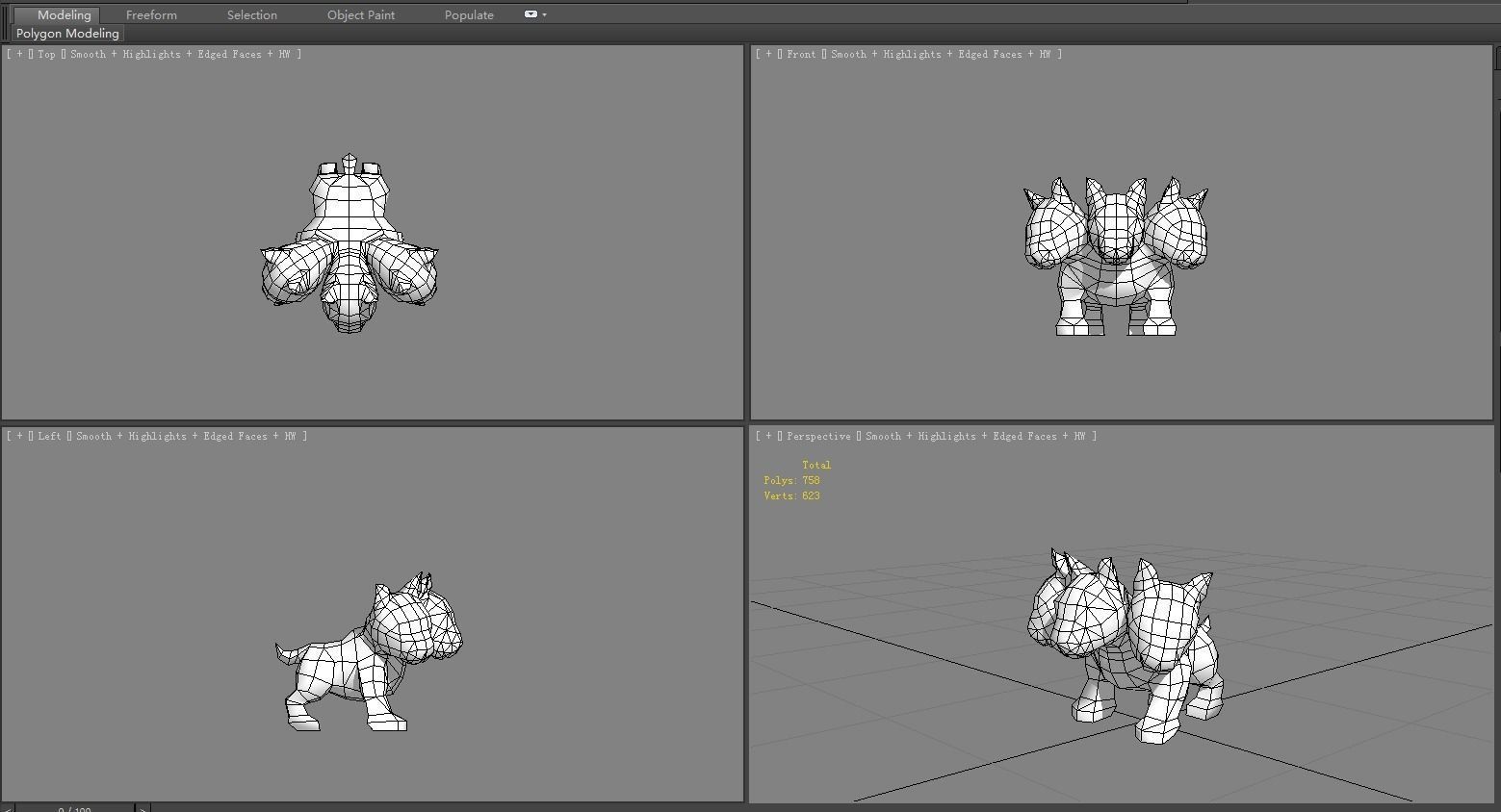 Cartoon Hellhound - Three headed dog Low-poly 3D model_6