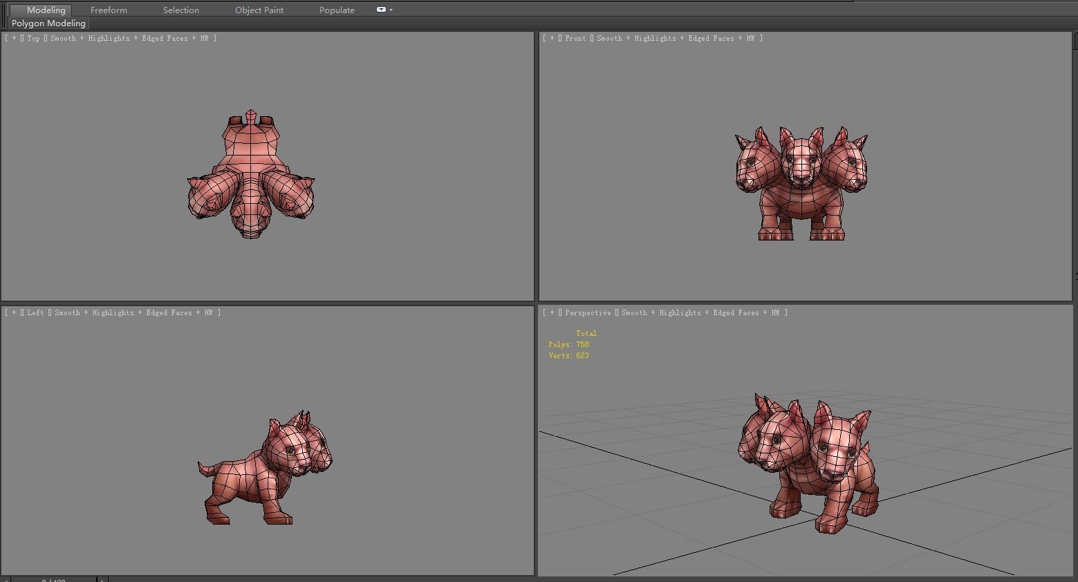 Cartoon Hellhound - Three headed dog Low-poly 3D model_5