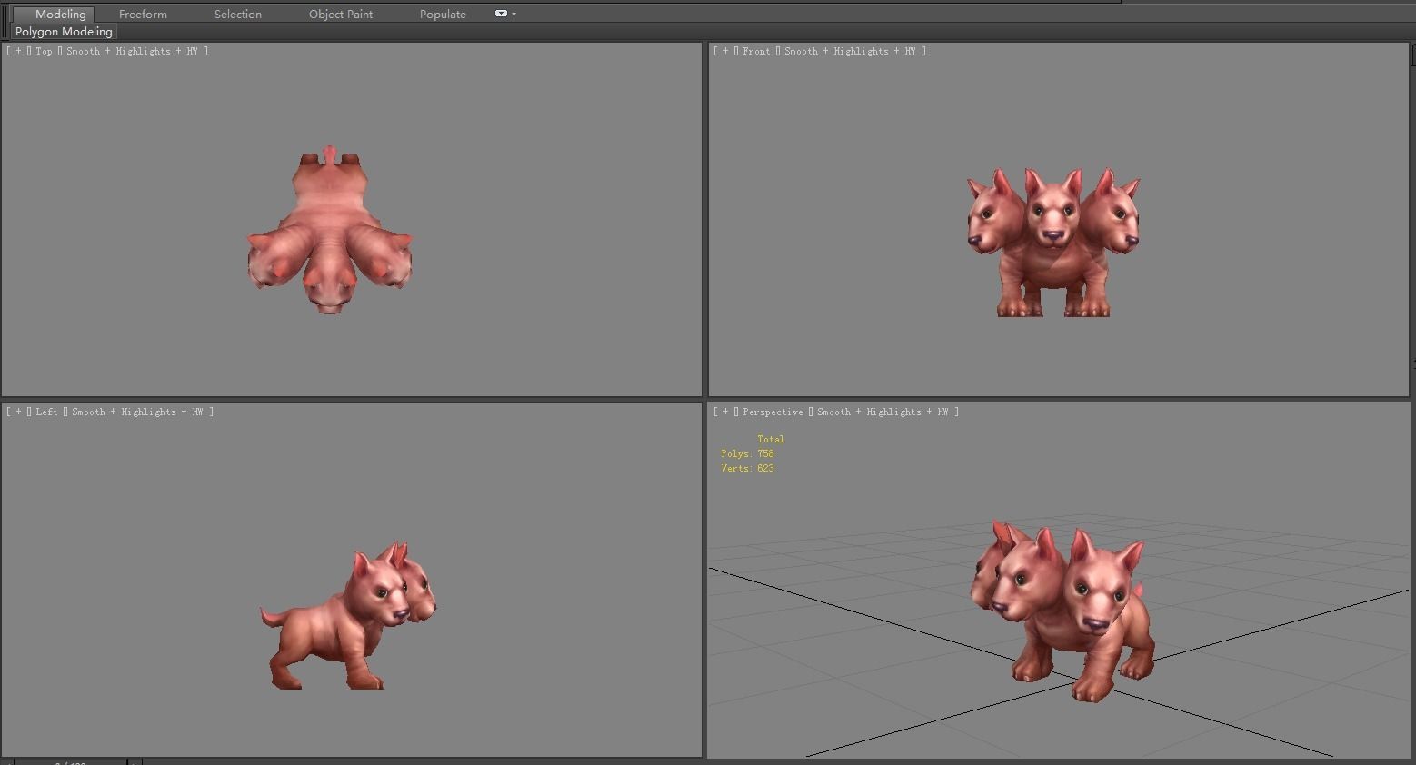 Cartoon Hellhound - Three headed dog Low-poly 3D model_4