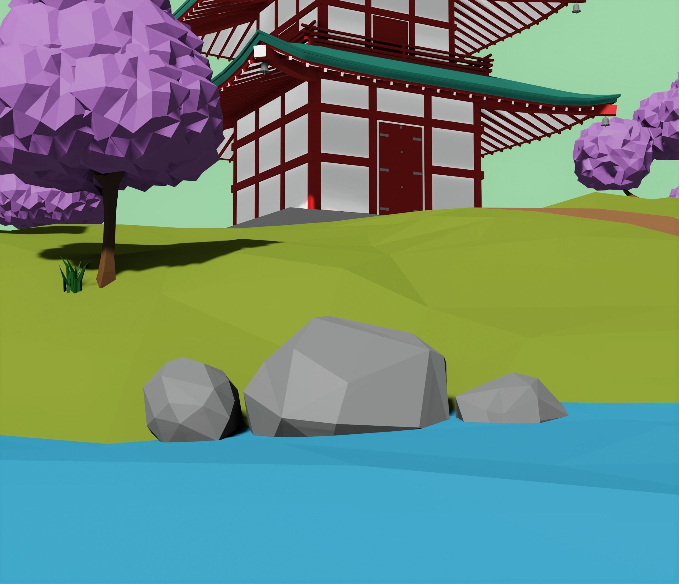 Japanese pagoda and a torii  Low-poly 3D model_8