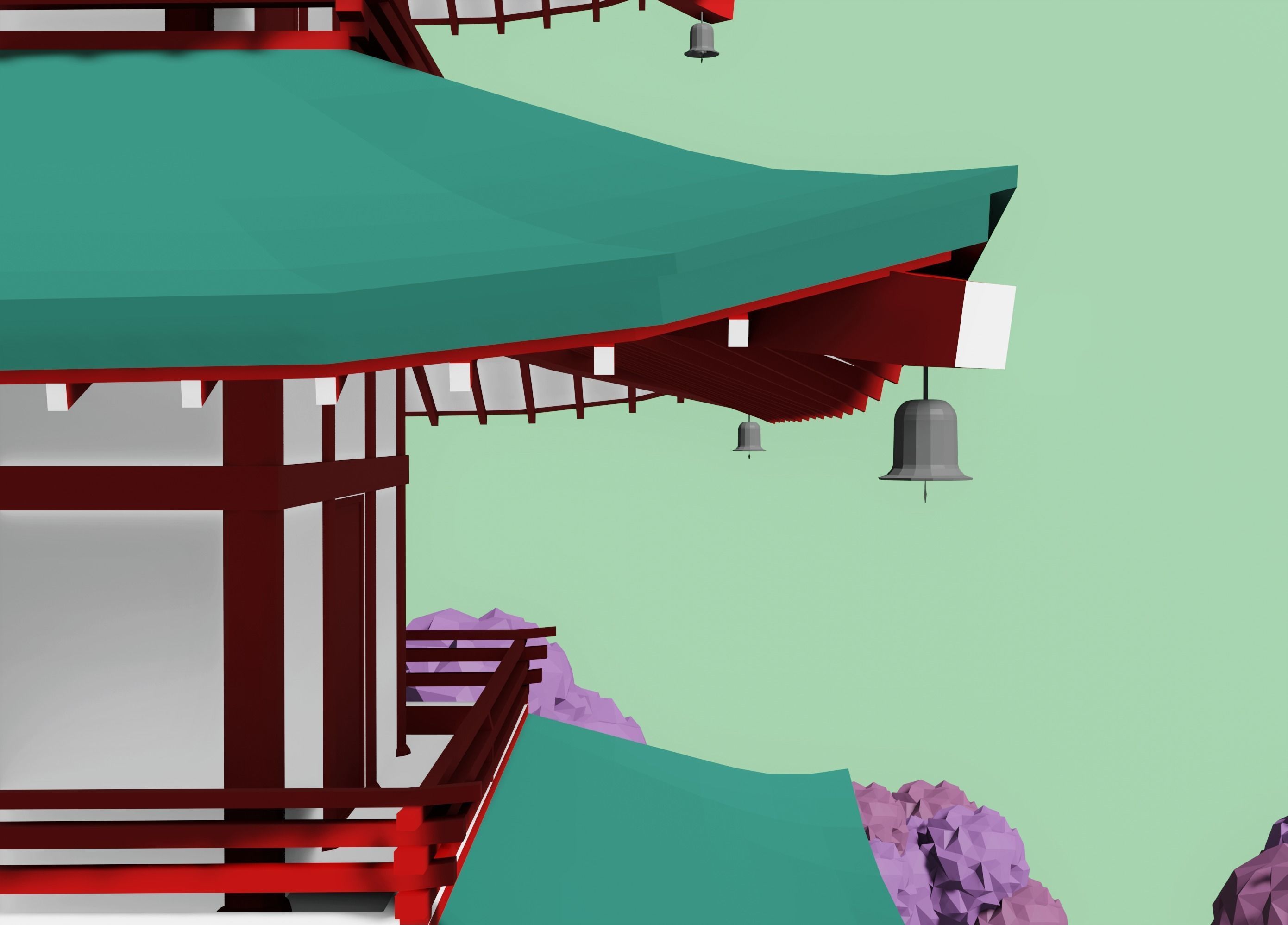 Japanese pagoda and a torii  Low-poly 3D model_4