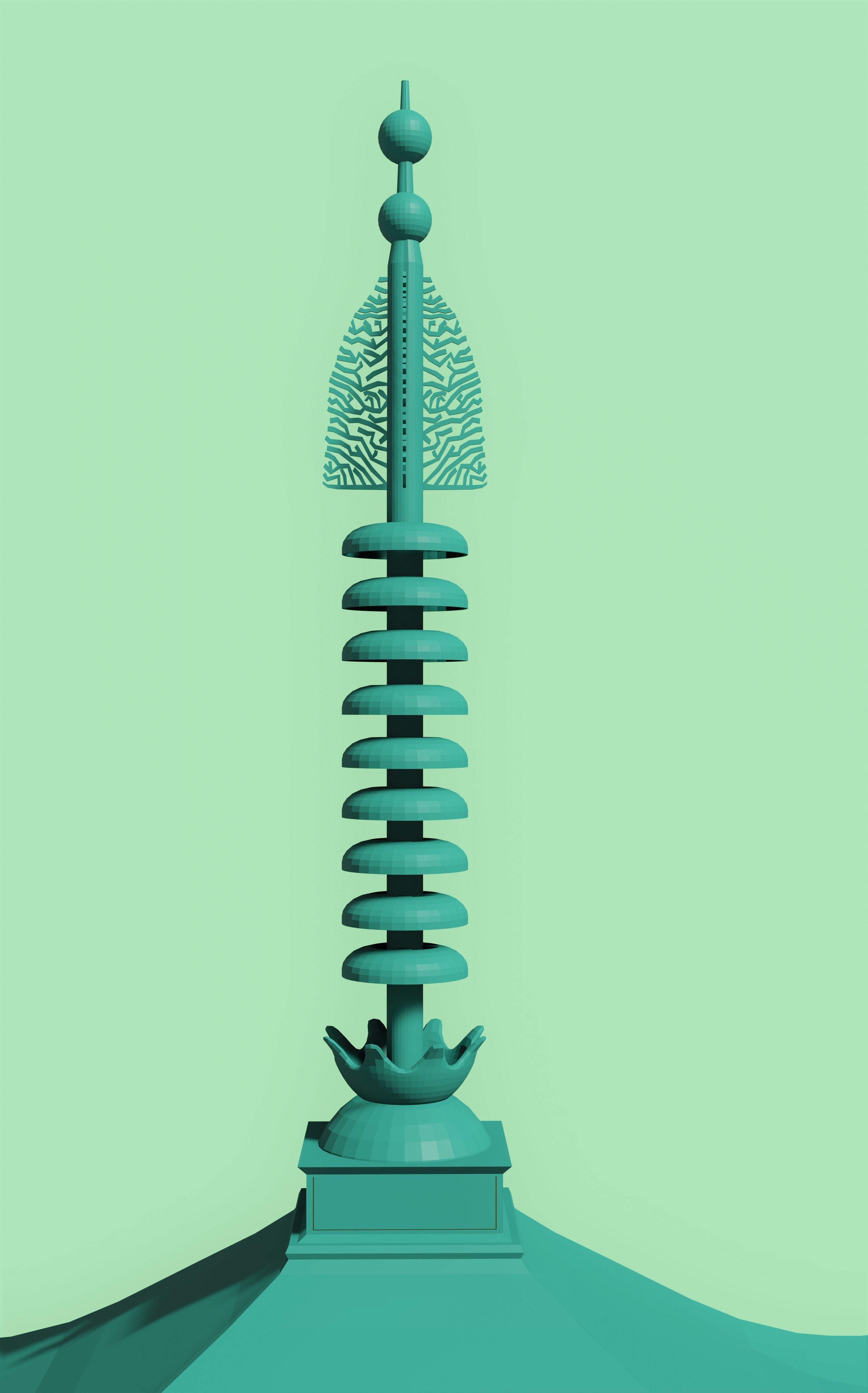 Japanese pagoda and a torii  Low-poly 3D model_7