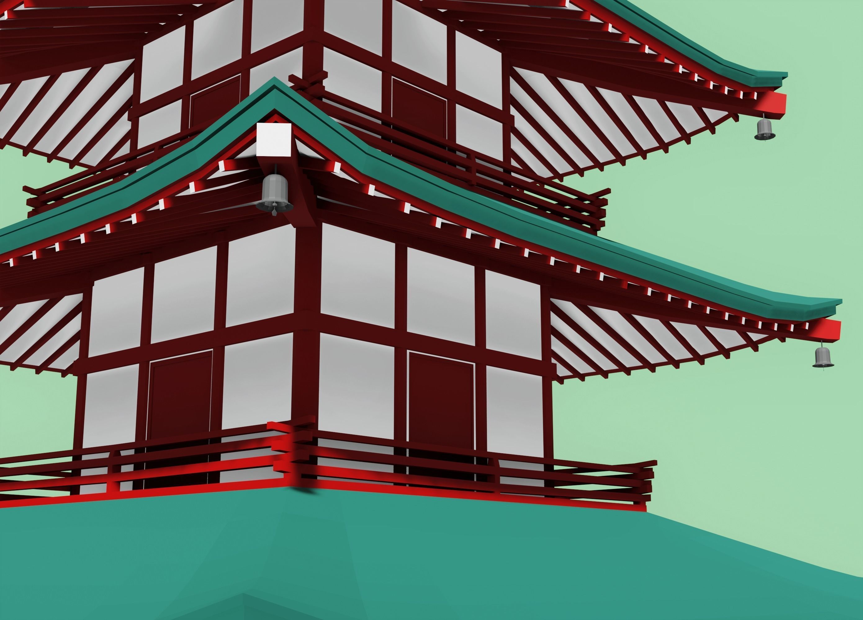Japanese pagoda and a torii  Low-poly 3D model_2
