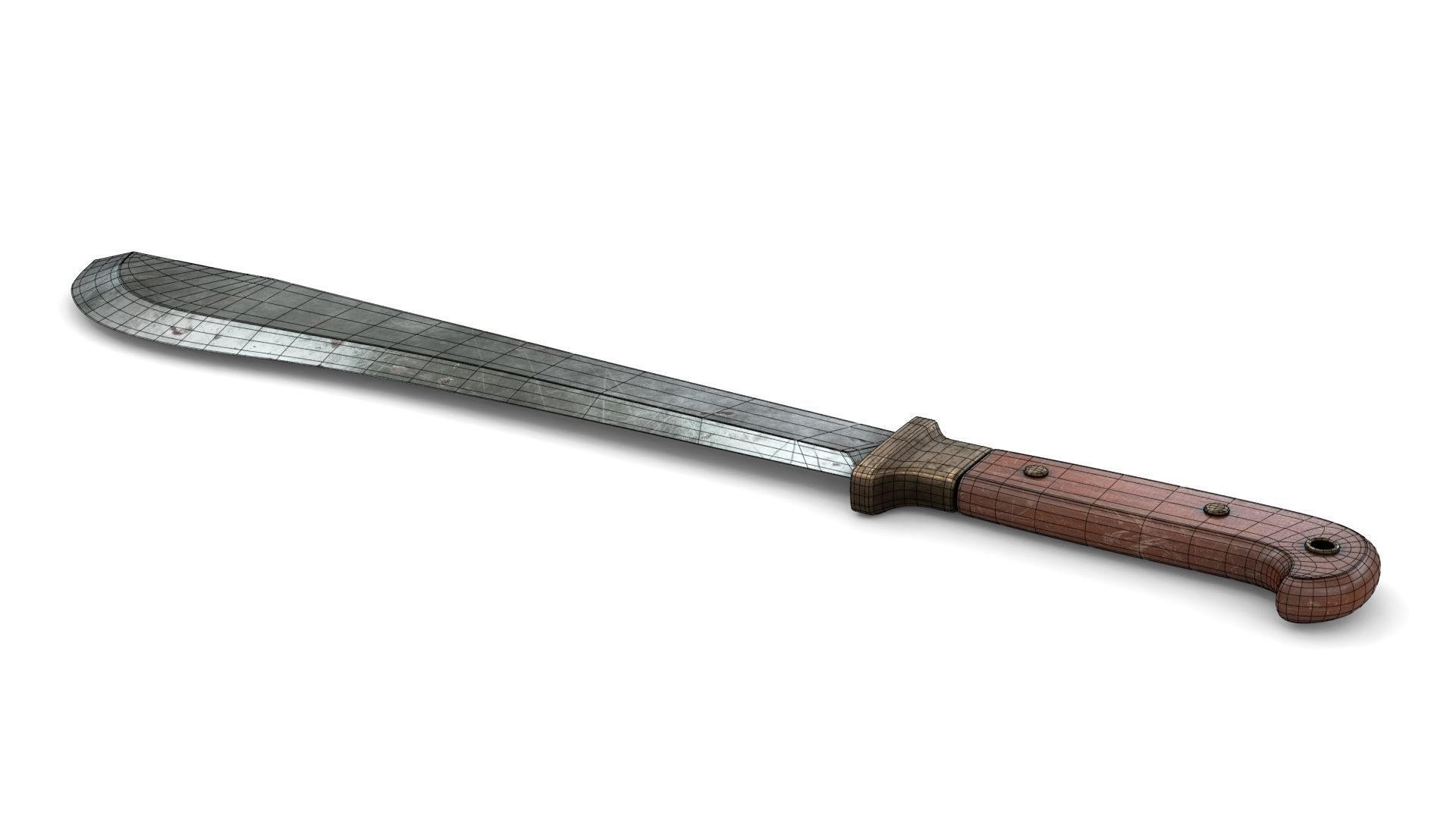 Old Wood Handle Machete Low-poly 3D model_17