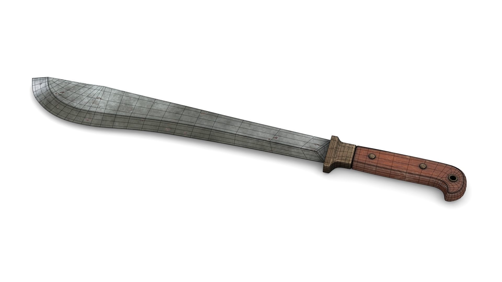 Old Wood Handle Machete Low-poly 3D model_13