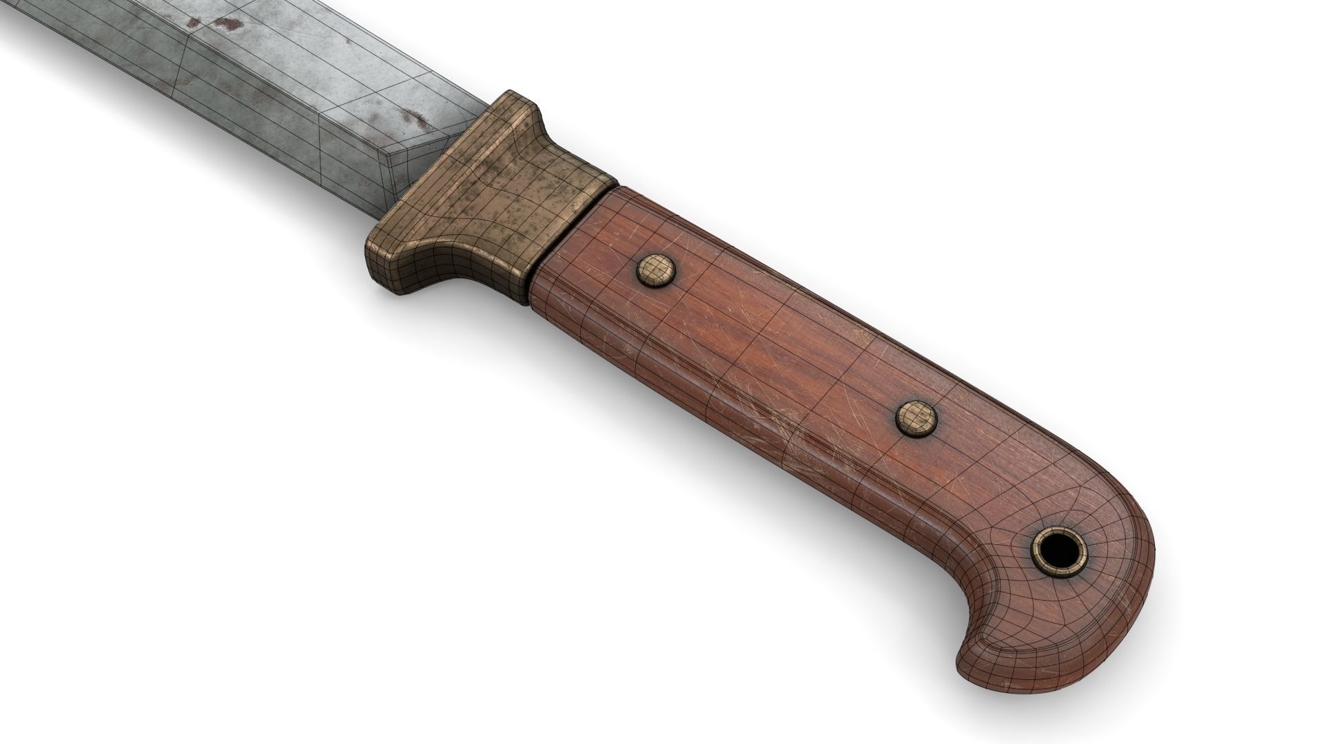 Old Wood Handle Machete Low-poly 3D model_19