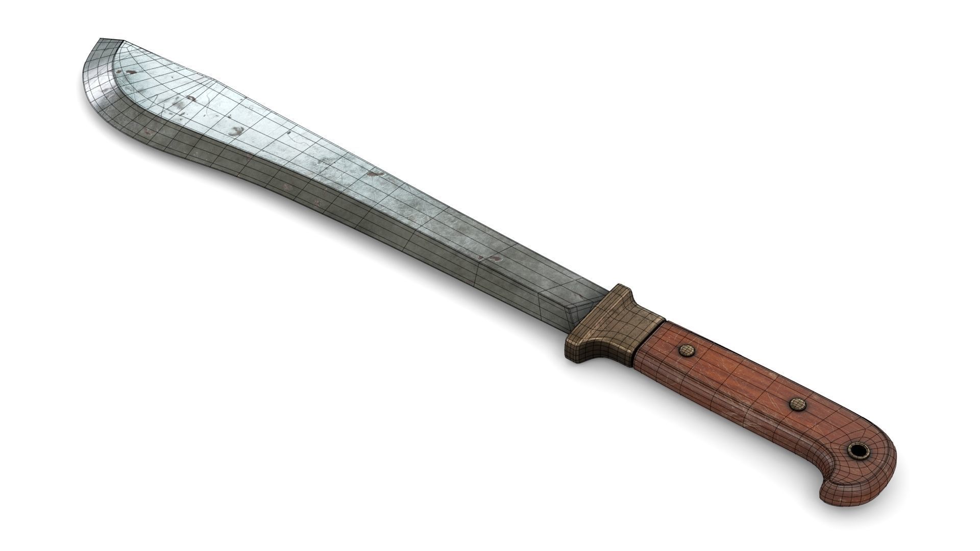 Old Wood Handle Machete Low-poly 3D model_10