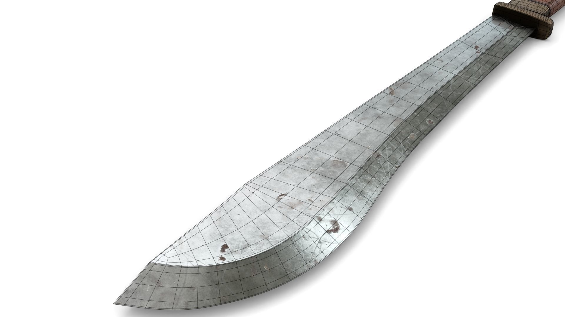 Old Wood Handle Machete Low-poly 3D model_18