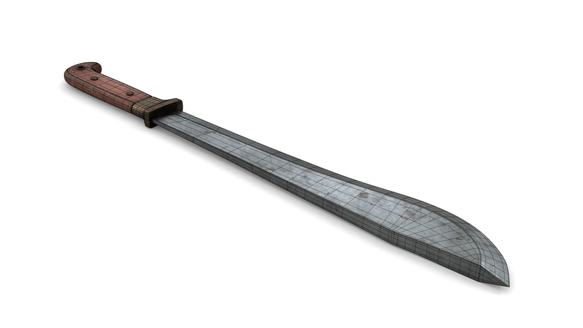 Old Wood Handle Machete Low-poly 3D model_15