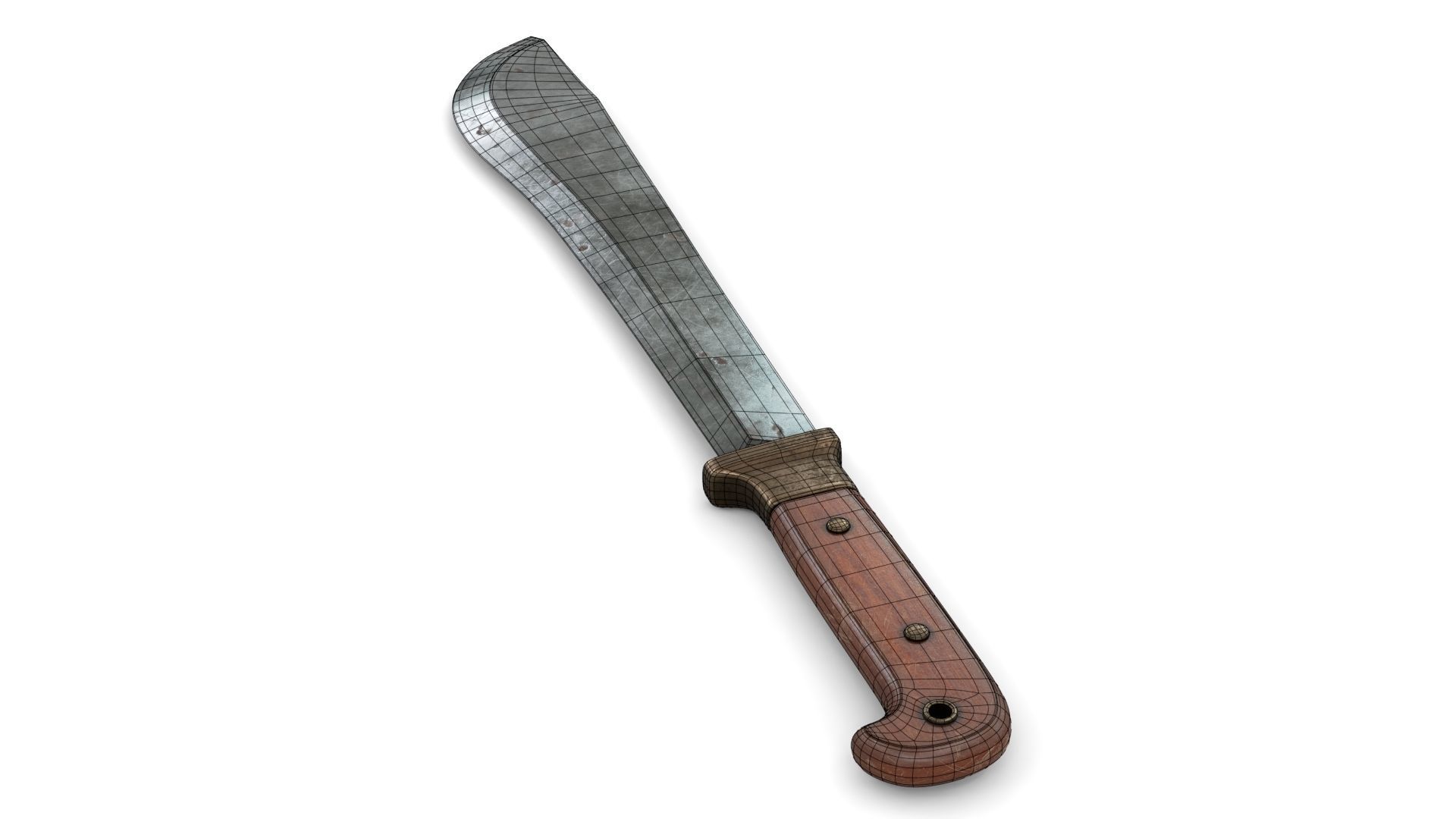 Old Wood Handle Machete Low-poly 3D model_14