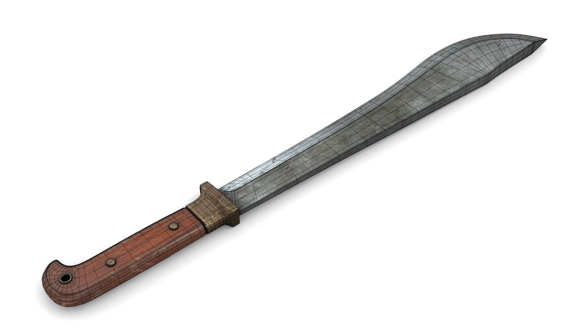 Old Wood Handle Machete Low-poly 3D model_11