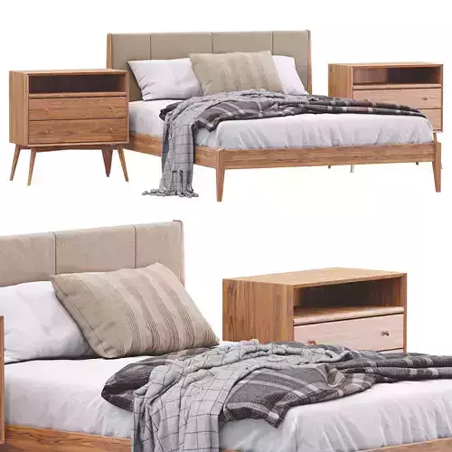 Modern  Wood Bed By West Elm 3D model