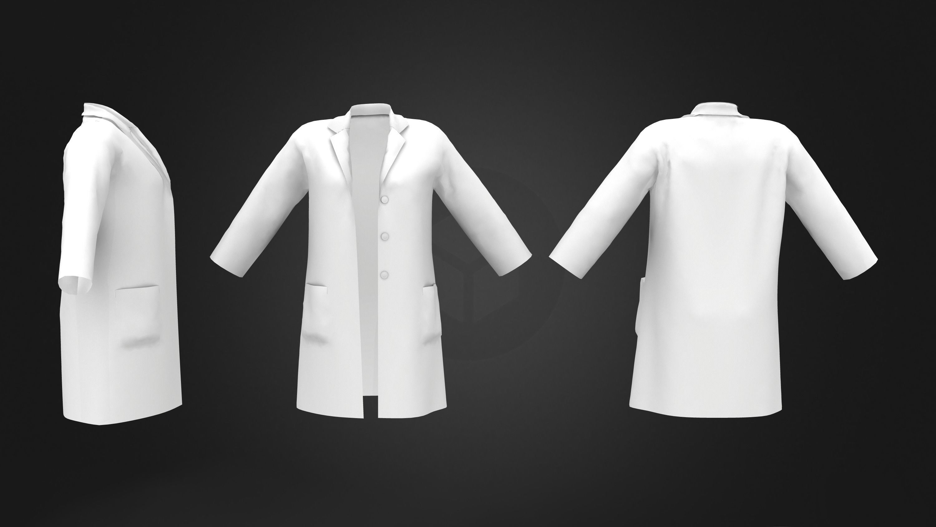 Ladies Lab Coat Low-poly 3D model_3