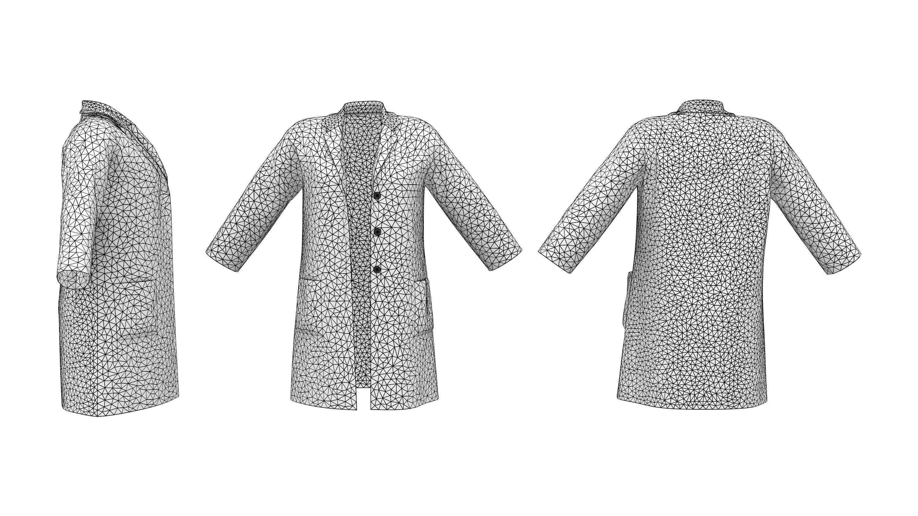 Ladies Lab Coat Low-poly 3D model_2