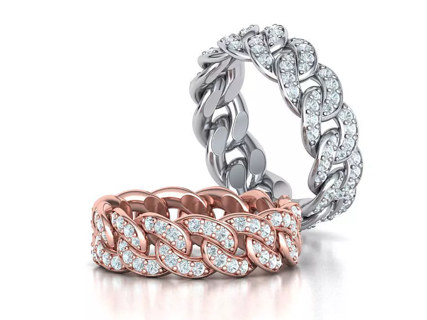 DIAMOND Cuban Link Chain Ring Stackable Ring 7mm wide 8US SIZE 3D print model_0